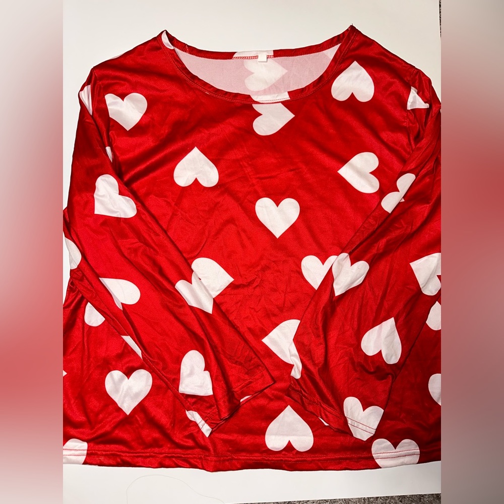 Valentine’s Day pajama set long sleeve top and bottoms red with white hearts